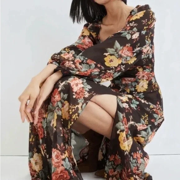 Veronica Beard Maxi Silk Floral Long-Sleeve Avani Dress Size 0 NWOT